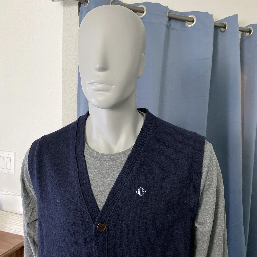 J Crew Lambswool Button Sweater Vest Mens XL Navy Blue Preppy Casual Grandpacore